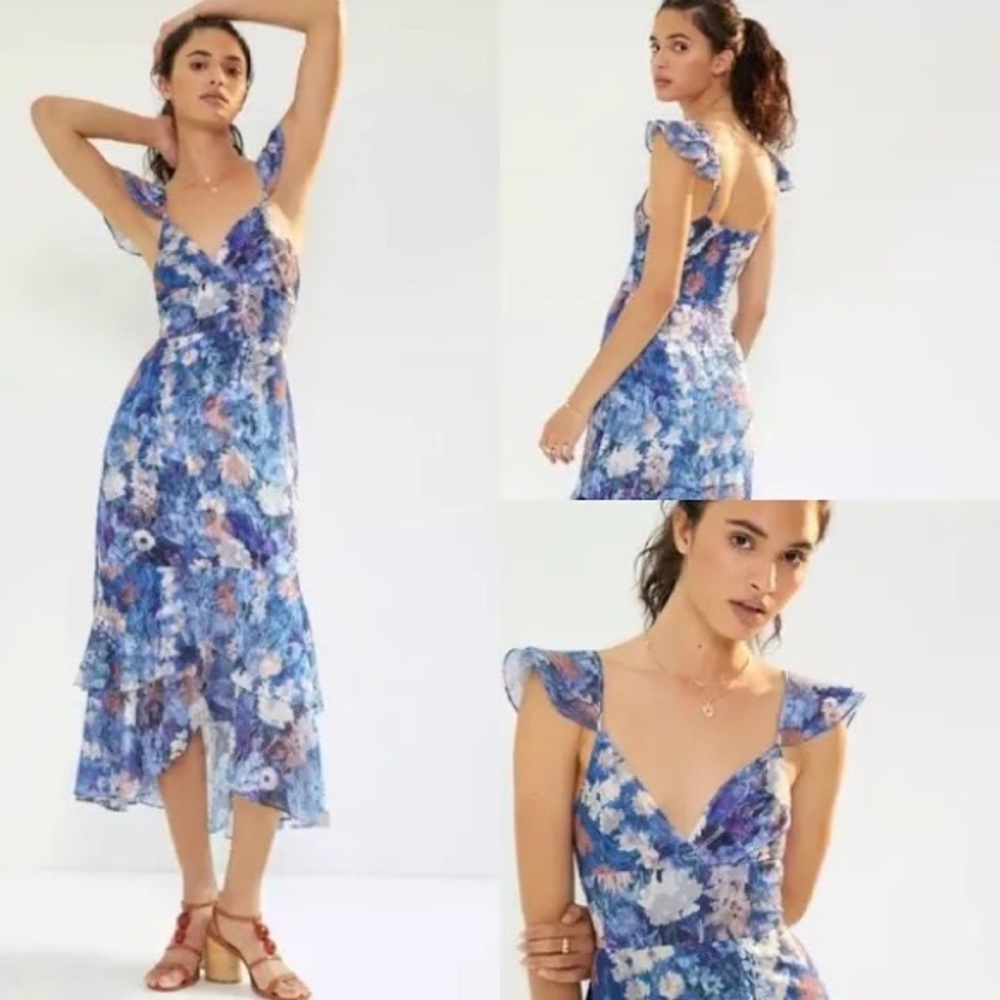 Hutch Blue Ruffle Floral Dress, Anthropologie